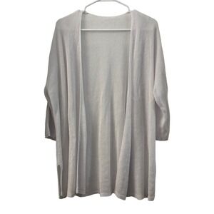 EILEEN FISHER White Linen Organic Knit‎ Open Front Cardigan Beach Lagenlook